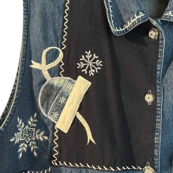 Carolina Blues Plus Denim Top Vest SZ 20 Sleeveless Applique Patchwork Snow Boho - Picture 4 of 12
